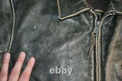 LEVI'S Distressed & Faded Leather Cafe Racer Biker Jacket Motorcycle Coat XL