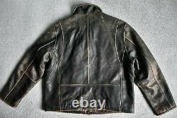 LEVI'S Distressed & Faded Leather Cafe Racer Biker Jacket Motorcycle Coat XL