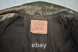 LEVI'S Distressed & Faded Leather Cafe Racer Biker Jacket Motorcycle Coat XL