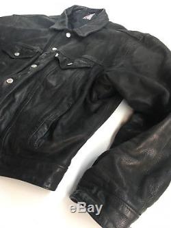 LEVI'S leather jacket mens coat black LEVIS XL LEVI biker trucker