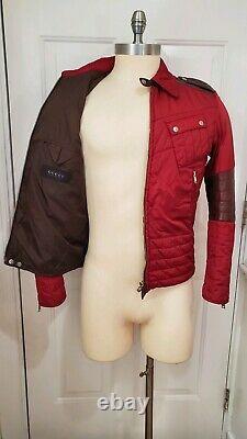 LNWOT$3K GUCCI Jacket-M-40US-Motorcycle Biker Cafe Racer + Puffer + LEATHER-RED