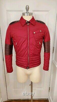 LNWOT$3K GUCCI Jacket-M-40US-Motorcycle Biker Cafe Racer + Puffer + LEATHER-RED