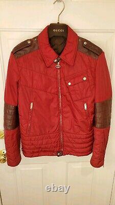 LNWOT$3K GUCCI Jacket-M-40US-Motorcycle Biker Cafe Racer + Puffer + LEATHER-RED