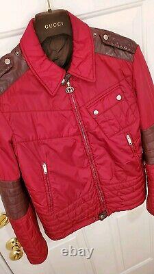 LNWOT$3K GUCCI Jacket-M-40US-Motorcycle Biker Cafe Racer + Puffer + LEATHER-RED