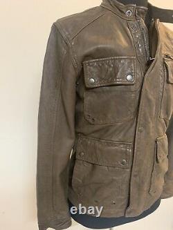 LUCKY BRAND Mens Cafe Racer Motorcycle brown leather Jacket Size Small $499