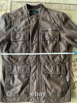 LUCKY BRAND Mens Cafe Racer Motorcycle brown leather Jacket Size Small $499