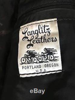 Langlitz Black Leather Motorcycle Jacket Men's 44XL