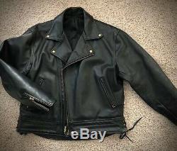 Langlitz Leathers Columbia Black Leather Motorcycle Jacket VINTAGE Mens 50 COOL