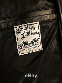 Langlitz Leathers Columbia Black Leather Motorcycle Jacket VINTAGE Mens 50 COOL