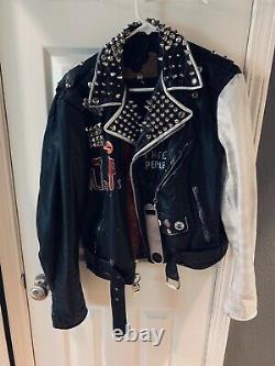 Leather Battle Jacket Discharge Studs Rare Vtg Moto Original Punk Rock Metal M