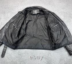 Leather Biker Motorcycle Jacket Mens L (44) Black Vintage Belt Crop Shaf
