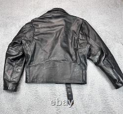 Leather Biker Motorcycle Jacket Mens L (44) Black Vintage Belt Crop Shaf