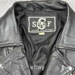 Leather Biker Motorcycle Jacket Mens L (44) Black Vintage Belt Crop Shaf
