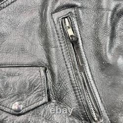Leather Biker Motorcycle Jacket Mens L (44) Black Vintage Belt Crop Shaf