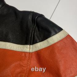 Leather Gallery Cafe Racer Biker Jacket Mens M Orange Racing Thinsulate Coat