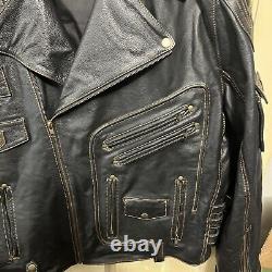 Leather Jacket Retro Ghost Rider Zip? Cowhide Biker Coat Orange Thread Rad