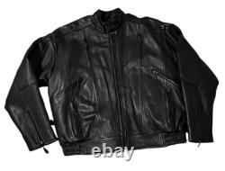 Leather Mill Motorcycle Jacket Pebbled Biker Men's XXL Black Zip Out Liner Heavy