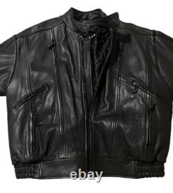 Leather Mill Motorcycle Jacket Pebbled Biker Men's XXL Black Zip Out Liner Heavy