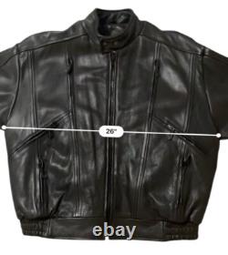 Leather Mill Motorcycle Jacket Pebbled Biker Men's XXL Black Zip Out Liner Heavy