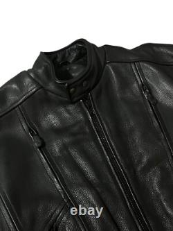 Leather Mill Motorcycle Jacket Pebbled Biker Men's XXL Black Zip Out Liner Heavy