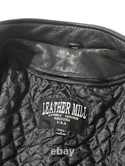 Leather Mill Motorcycle Jacket Pebbled Biker Men's XXL Black Zip Out Liner Heavy