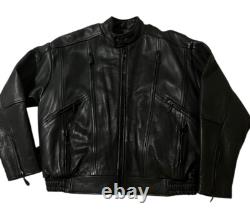 Leather Mill Motorcycle Jacket Pebbled Biker Men's XXL Black Zip Out Liner Heavy