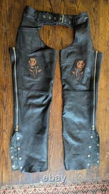 Leather Motorcycle Jacket And Chaps Matched Set Size L/XL