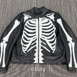 Leather Motorcycle Jacket Mens 48 Skeleton Biker Removable Quilted Liner Lined
