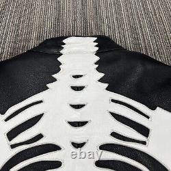 Leather Motorcycle Jacket Mens 48 Skeleton Biker Removable Quilted Liner Lined