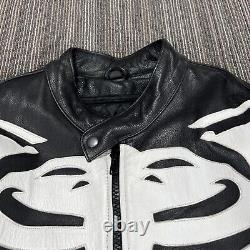 Leather Motorcycle Jacket Mens 48 Skeleton Biker Removable Quilted Liner Lined