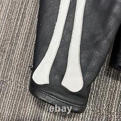 Leather Motorcycle Jacket Mens 48 Skeleton Biker Removable Quilted Liner Lined