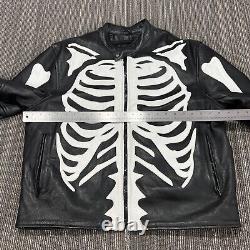 Leather Motorcycle Jacket Mens 48 Skeleton Biker Removable Quilted Liner Lined