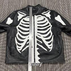 Leather Motorcycle Jacket Mens 48 Skeleton Biker Removable Quilted Liner Lined