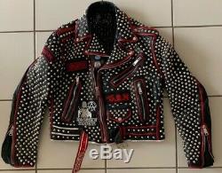 Leather Studded Punk Motor Cycle Jacket Patches Painted Exploited G. B. H. Size 42