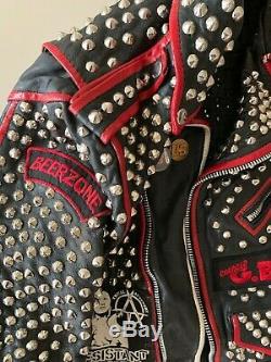 Leather Studded Punk Motor Cycle Jacket Patches Painted Exploited G. B. H. Size 42