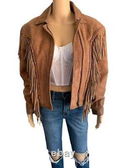 Leather Wear Motorcycle Jacket 90s Vintage Fringe Leather Jacket Women's 12