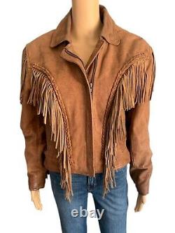 Leather Wear Motorcycle Jacket 90s Vintage Fringe Leather Jacket Women's 12