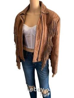 Leather Wear Motorcycle Jacket 90s Vintage Fringe Leather Jacket Women's 12