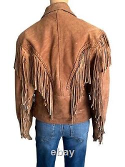 Leather Wear Motorcycle Jacket 90s Vintage Fringe Leather Jacket Women's 12