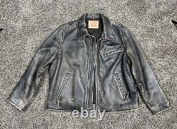 Levi's Distressed Genuine Leather Motorcycle Jacket Men's 2XL Black Gray Zip Up