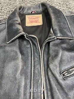 Levi's Distressed Genuine Leather Motorcycle Jacket Men's 2XL Black Gray Zip Up