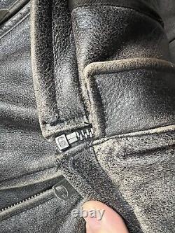 Levi's Distressed Genuine Leather Motorcycle Jacket Men's 2XL Black Gray Zip Up