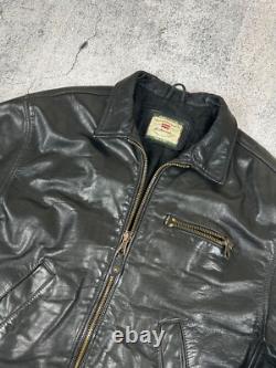 Levi's Highwayman Vintage 90s Black Tab Heavy Leather Trucker Genuine Jacket