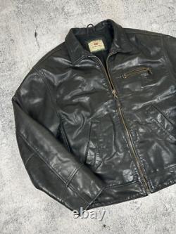 Levi's Highwayman Vintage 90s Black Tab Heavy Leather Trucker Genuine Jacket