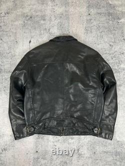 Levi's Highwayman Vintage 90s Black Tab Heavy Leather Trucker Genuine Jacket