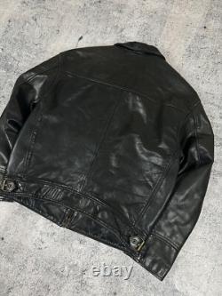 Levi's Highwayman Vintage 90s Black Tab Heavy Leather Trucker Genuine Jacket