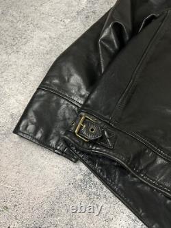 Levi's Highwayman Vintage 90s Black Tab Heavy Leather Trucker Genuine Jacket