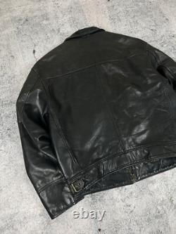 Levi's Highwayman Vintage 90s Black Tab Heavy Leather Trucker Genuine Jacket