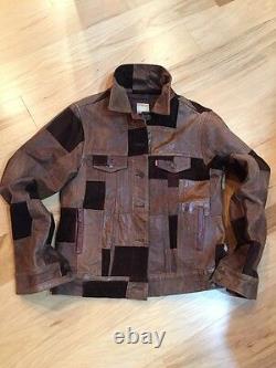 Levi's Vtg Trucker Biker Leather Nubuck Patchwork Jacket Brown L Rare MINT