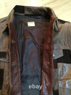 Levi's Vtg Trucker Biker Leather Nubuck Patchwork Jacket Brown L Rare MINT